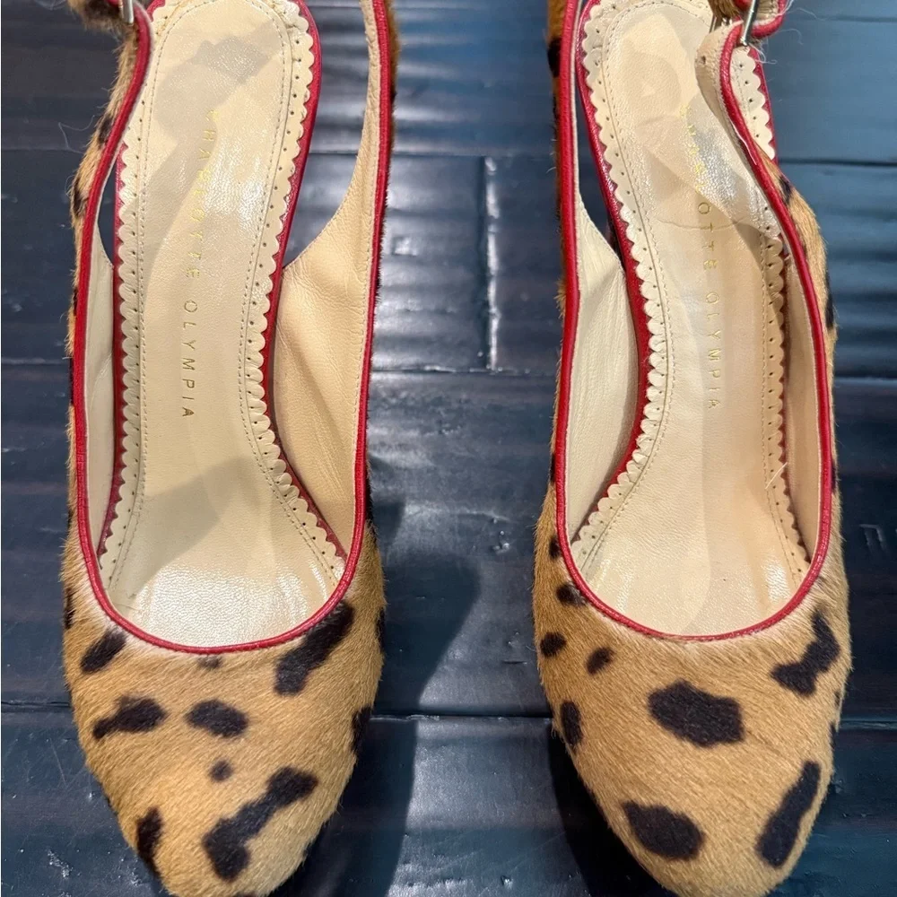 Rare Charlotte Olympia vintage pony hair /leopard print platform slingbacks